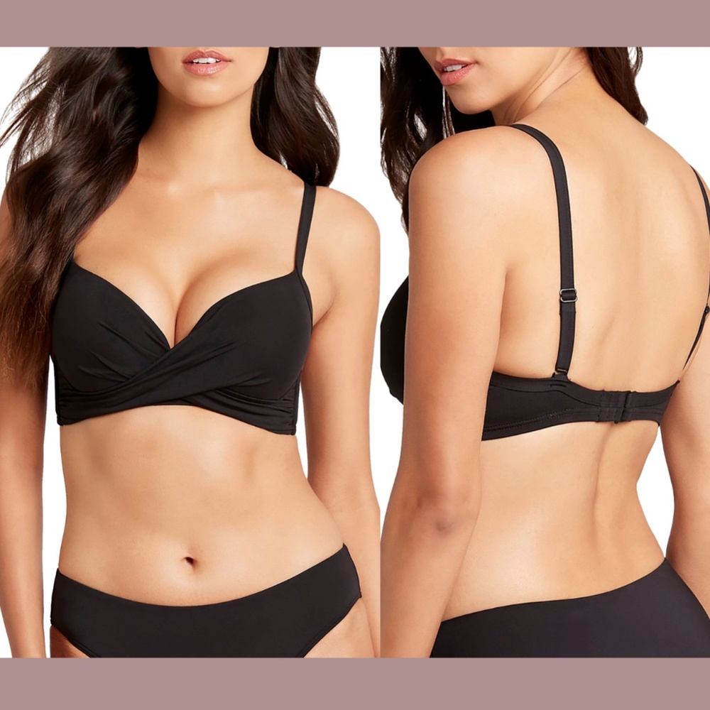 NWD Sea Level [‎ 4 US ] Push up Cross Front Underwire Bikini Top Black